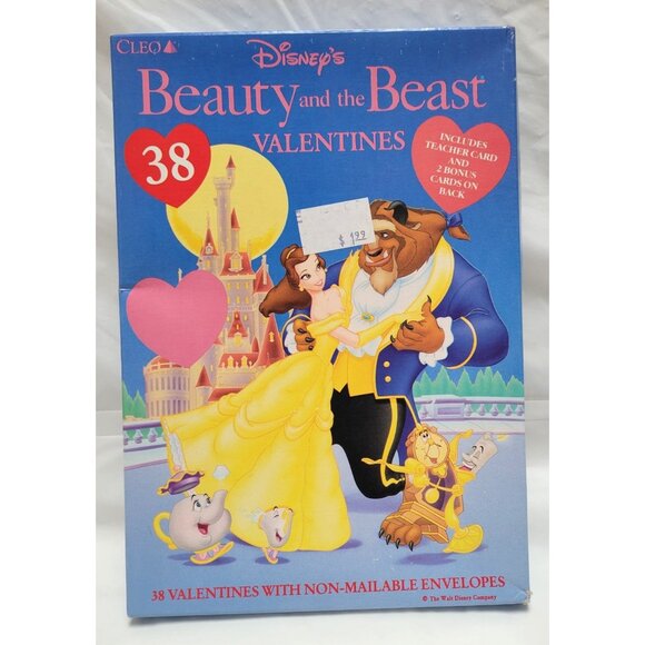 Cleo Vintage 1990s Disney Beauty & The Beast Valentines 38 Cards with Envelopes - Picture 1 of 6